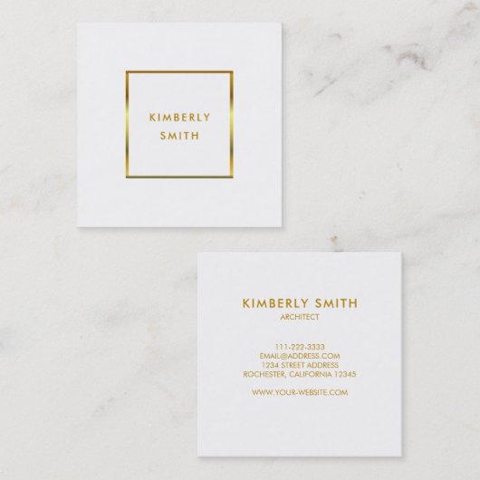 モダン金ゴールド白人ミニマリストプロフェッショナル スクエア名刺 (正面/裏面)