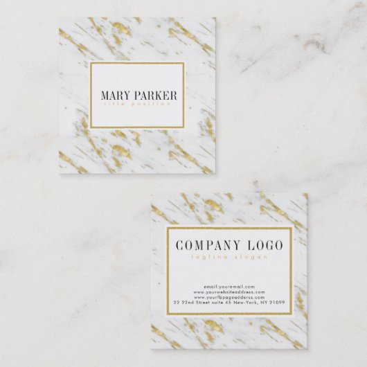 モダン金ゴールド白大理石 スクエア名刺 (正面/裏面)