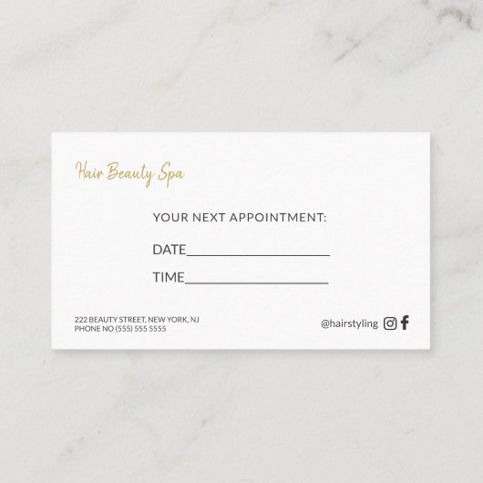 モダン金ゴールド白髪サロン次アポイントメント 名刺 (裏面)