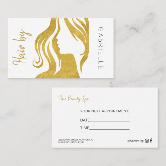 モダン金ゴールド白髪サロン次アポイントメント 名刺 (正面/裏面)