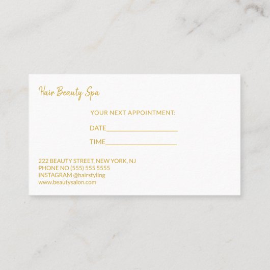 モダン金ゴールド白髪サロン次アポイントメント 名刺 (裏面)