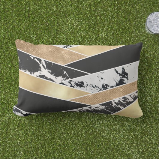 モダン金ゴールド白黒グリッター幾何学模様 アウトドアクッション (芝生)