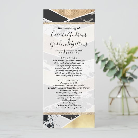 モダン金ゴールド白黒グリッター幾何学模様 プログラム (スタンド正面)