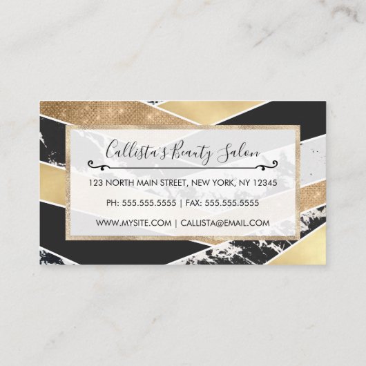 モダン金ゴールド白黒グリッター幾何学模様 割引カード (裏面)