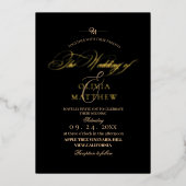 モダン金ゴールド白黒フォト結婚ズ 箔招待状 (正面)