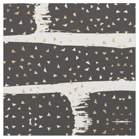 モダン金ゴールド白黒ブラシストローク三角形 ファブリック (クローズアップ)