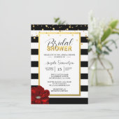 モダン金ゴールド白黒レッドローズブライダルシャワー 招待状 (スタンド正面)