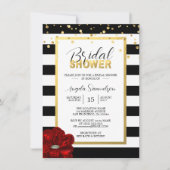 モダン金ゴールド白黒レッドローズブライダルシャワー 招待状 (正面)