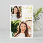 モダン金ゴールド白3枚の写真卒業 箔招待状 (立ち正面)