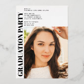 モダン金ゴールド白3枚の写真卒業 箔招待状 (裏面)