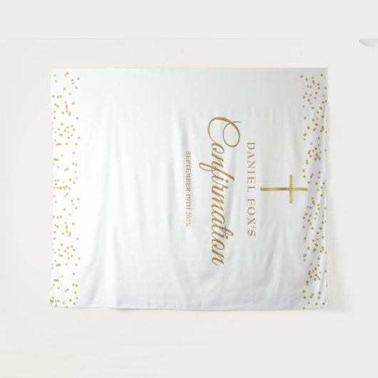 モダン金ゴールド確認写真の背景 タペストリー (正面(横))