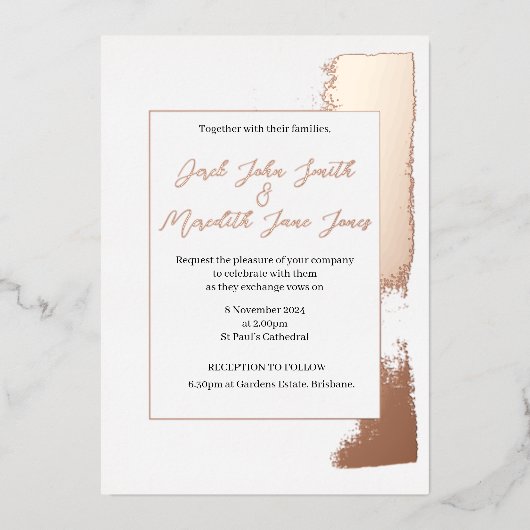 モダン金ゴールド箔色彩の鮮やか付き結婚式招待状 箔招待状 (正面)