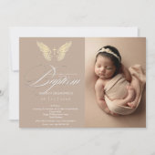 モダン金ゴールド素朴タイポグラフィクロスフォトバプテスマ 招待状 (正面)