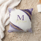 モダン金ゴールド紫きらめくモノグラム水彩色 クッション (ブランケット)