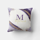 モダン金ゴールド紫きらめくモノグラム水彩色 クッション (裏面)