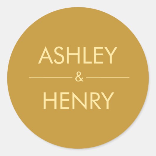 モダン金ゴールド結婚ステッカー、封筒用シール ラウンドシール (正面)