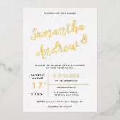 モダン金ゴールド結婚タイポグラフィ 箔招待状 (正面)