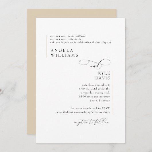 モダン金ゴールド結婚式招待状 招待状 (正面/裏面)