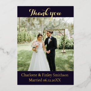モダン金ゴールド結婚箔サンキューカード 箔シーズンカード