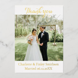 モダン金ゴールド結婚箔サンキューカード 箔シーズンカード