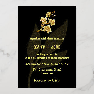 モダン金ゴールド結婚葉 箔招待状