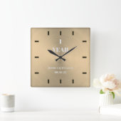 モダン金ゴールド結婚記念日キープサクスクエア スクエア壁時計 (ホーム)