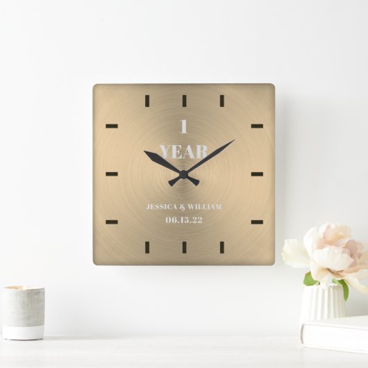 モダン金ゴールド結婚記念日キープサクスクエア スクエア壁時計 (ホーム)