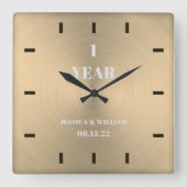 モダン金ゴールド結婚記念日キープサクスクエア スクエア壁時計 (正面)