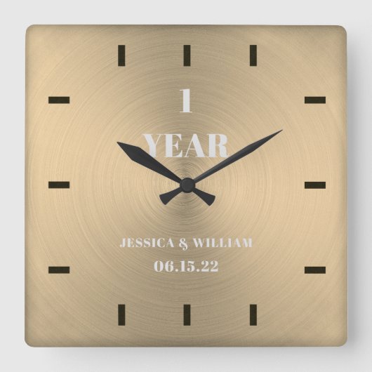 モダン金ゴールド結婚記念日キープサクスクエア スクエア壁時計 (正面)