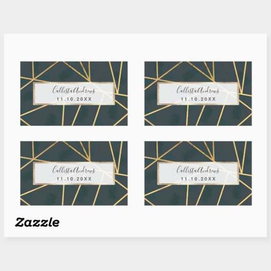 モダン金ゴールド緑のブラシストローク幾何学的 長方形シール (シート)