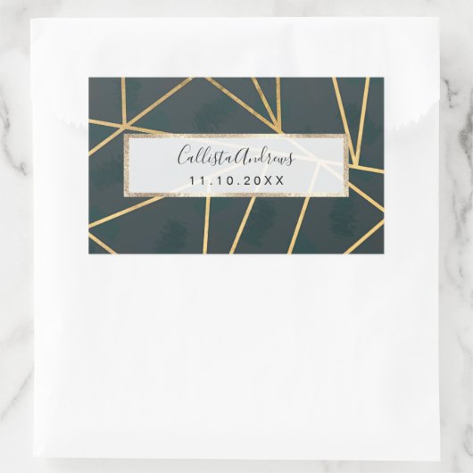 モダン金ゴールド緑のブラシストローク幾何学的 長方形シール (バッグ)