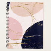 モダン金ゴールド線と円ピンミニマルクのデザイン プランナー手帳 (正面)