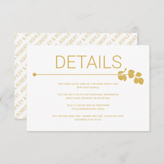 モダン金ゴールド線と葉分岐結婚線 エンクロージャーカード (正面/裏面)