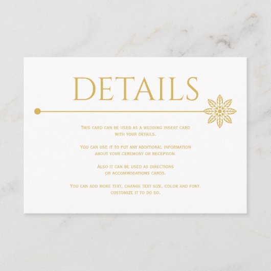 モダン金ゴールド線の花と結婚点 エンクロージャーカード (正面)