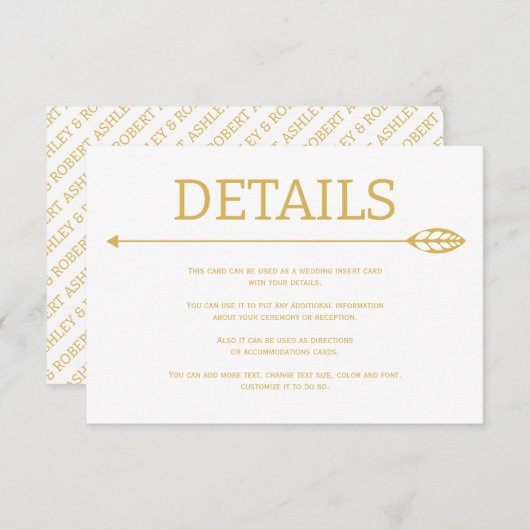 モダン金ゴールド線(葉と矢結婚の) エンクロージャーカード (正面/裏面)