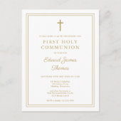 モダン金ゴールド縁どファースト聖餐式招待状 ポストカード (正面)