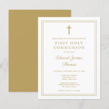 モダン金ゴールド縁どファースト聖餐式招待状
