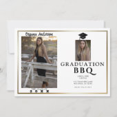 モダン金ゴールド縁ど卒業写真BBQパーティー 招待状 (正面)