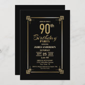 モダン金ゴールド縁ど90歳の誕生日パーティーへの招待 招待状 (正面/裏面)