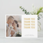 モダン金ゴールド繰り返し結婚写真 サンキューカード (スタンド正面)