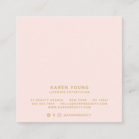 モダン金ゴールド美しいサロントレンディー赤面ピンクメイク スクエア名刺 (裏面)