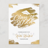 モダン金ゴールド脳卒中白卒業発表 ポストカード (正面)