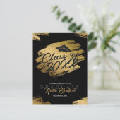 モダン金ゴールド脳卒中黒卒業発表 ポストカード (スタンド正面)