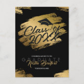 モダン金ゴールド脳卒中黒卒業発表 ポストカード (正面)