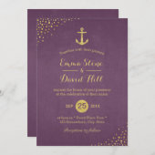 モダン金ゴールド航海の結婚いかり 招待状 (正面/裏面)