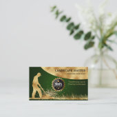 モダン金ゴールド芝刈り気にガーデニング 名刺 (スタンド正面)