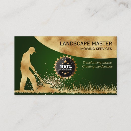 モダン金ゴールド芝刈り気にガーデニング 名刺 (正面)