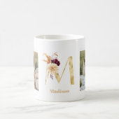 モダン金ゴールド花文字M | 2フォトモノグラム コーヒーマグカップ (中央)