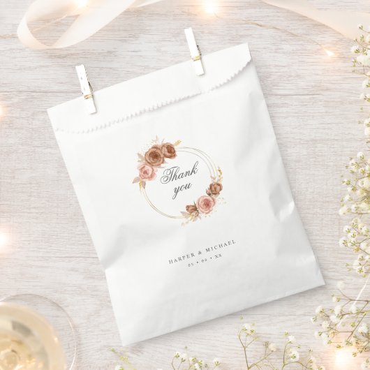 モダン金ゴールド花結婚リースの感謝していあなた フェイバーバッグ (クリップ留めされた状態)