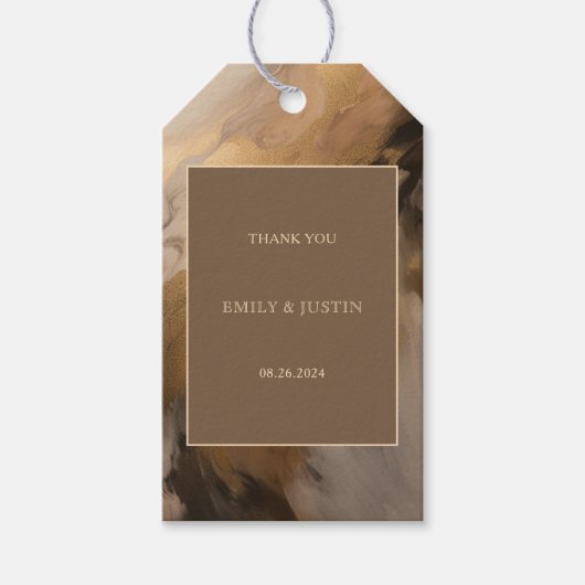 モダン金ゴールド芸術的チョコ結婚ーありがとう ギフトタグ (正面)